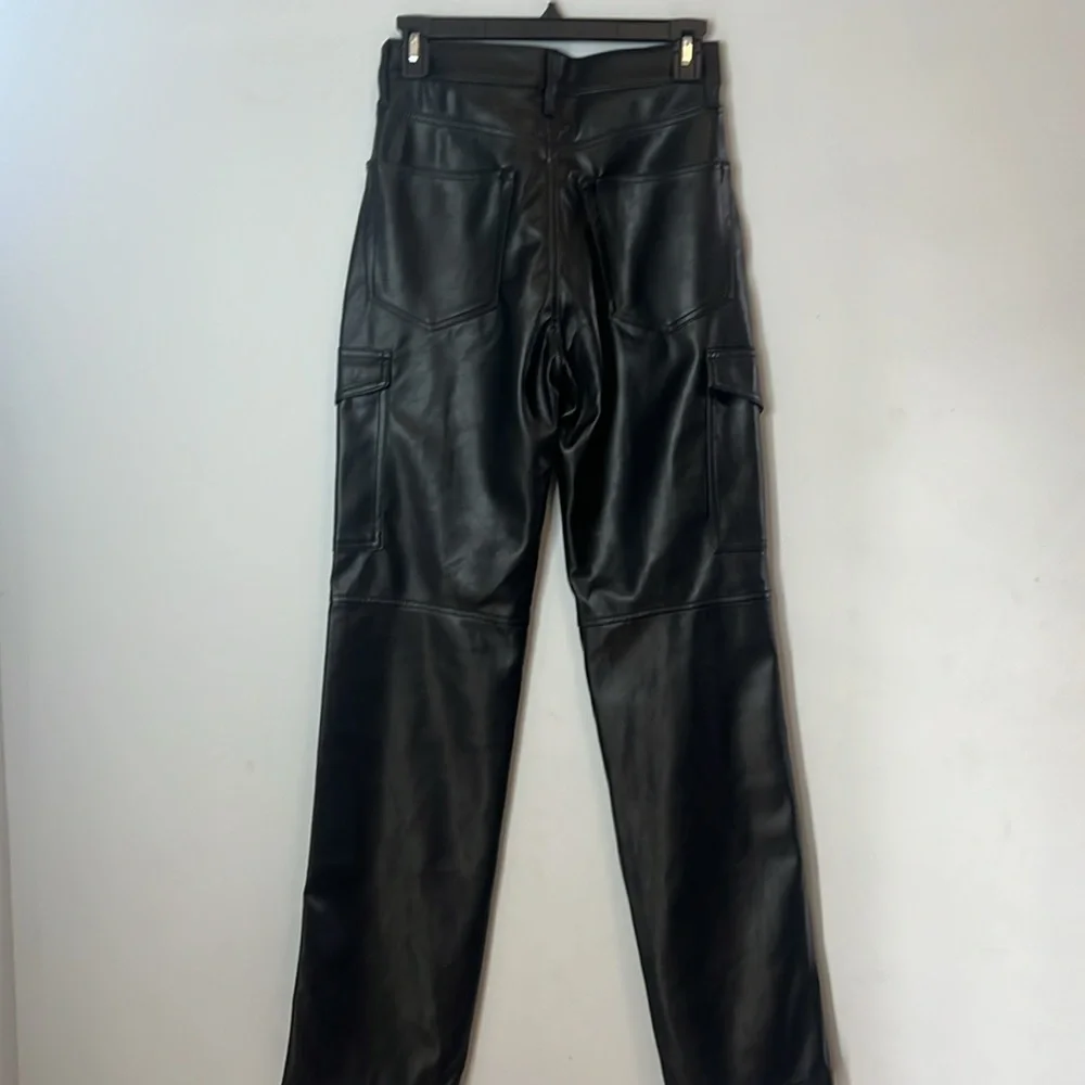 GAP Women’s Black Cargo Straight‎ Leg Faux Leather High Rise Pants Size 25